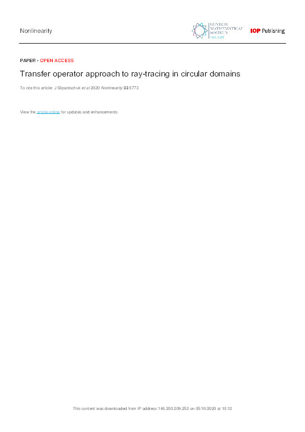 Transfer operator approach to ray-tracing in circular domains Thumbnail