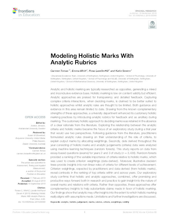 Modeling Holistic Marks With Analytic Rubrics Thumbnail