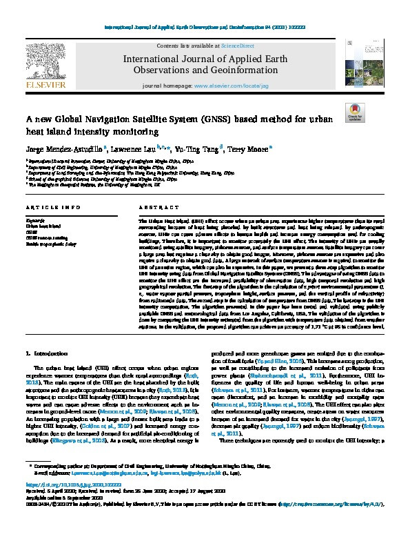 A new Global Navigation Satellite System (GNSS) based method for urban heat island intensity monitoring Thumbnail