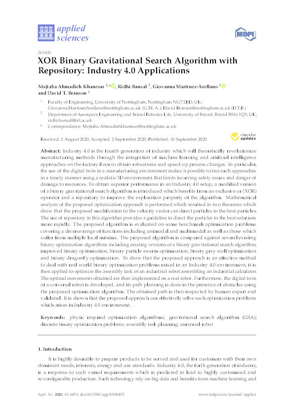 XOR Binary Gravitational Search Algorithm with Repository: Industry 4.0 Applications Thumbnail