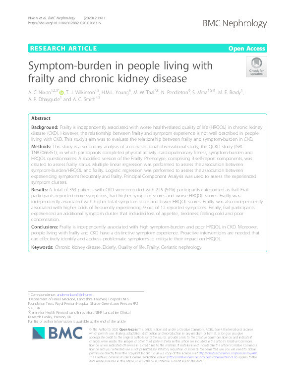 Symptom-burden in people living with frailty and chronic kidney disease Thumbnail