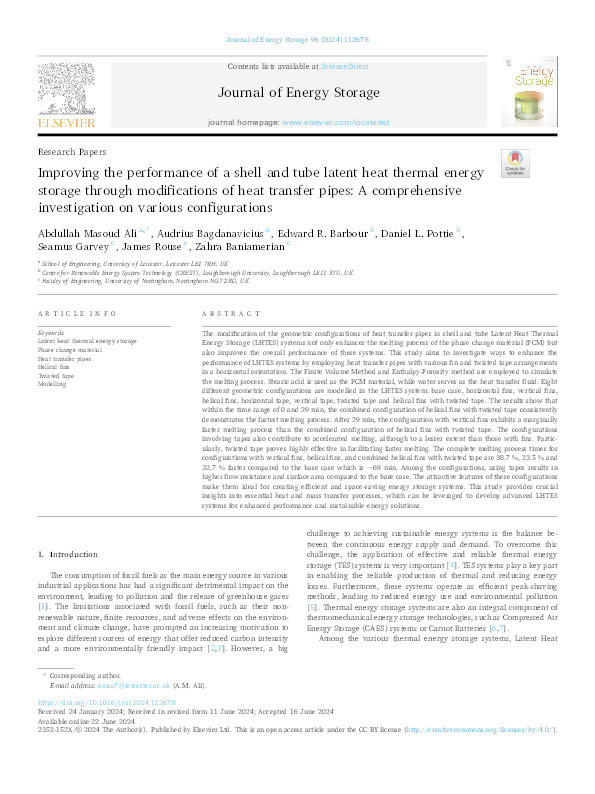 Improving the performance of a shell and tube latent heat thermal energy storage through modifications of heat transfer pipes: A comprehensive investigation on various configurations Thumbnail