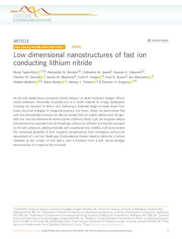 Low dimensional nanostructures of fast ion conducting lithium nitride Thumbnail