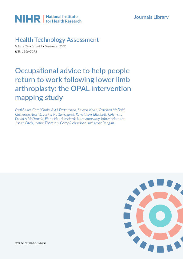 Occupational advice to help people return to work following lower limb arthroplasty: the OPAL intervention mapping study Thumbnail