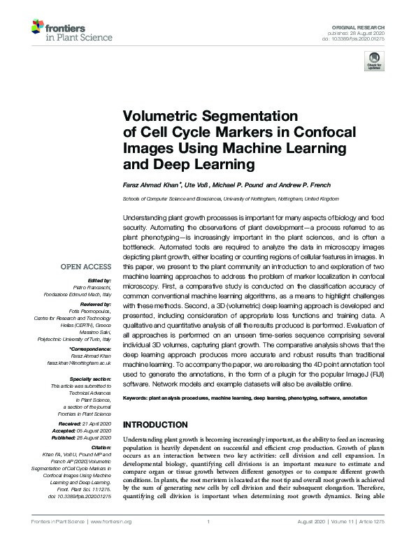 Volumetric Segmentation of Cell Cycle Markers in Confocal Images Using Machine Learning and Deep Learning Thumbnail