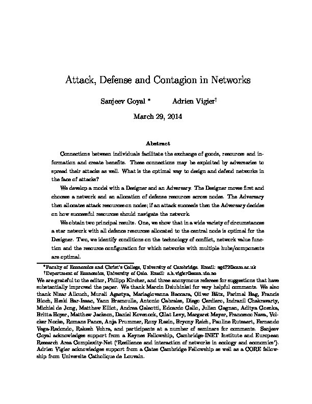 Attack, defence, and contagion in networks Thumbnail