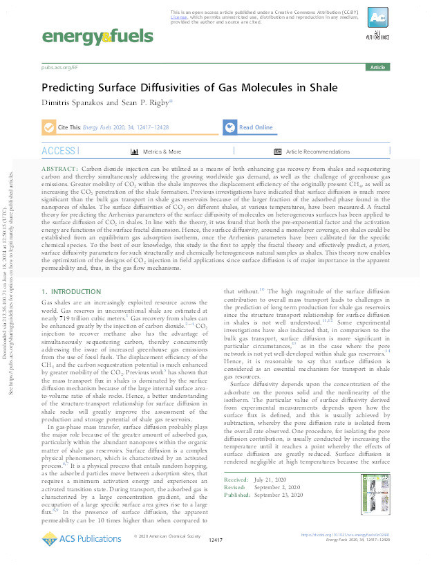 Predicting Surface Diffusivities of Gas Molecules in Shale Thumbnail