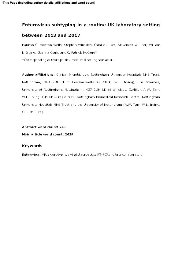 Enterovirus subtyping in a routine UK laboratory setting between 2013 and 2017 Thumbnail