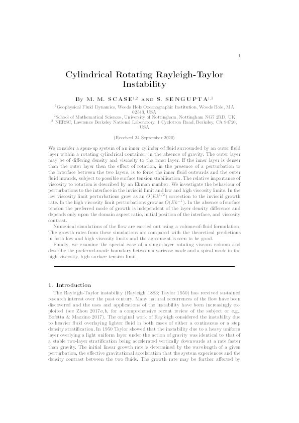 Cylindrical rotating Rayleigh-Taylor instability Thumbnail