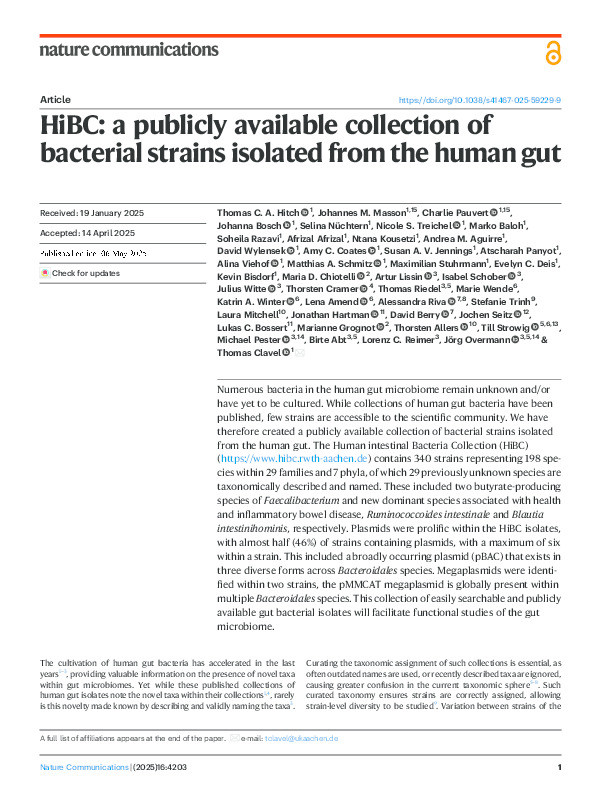 HiBC: a publicly available collection of bacterial strains isolated from the human gut Thumbnail
