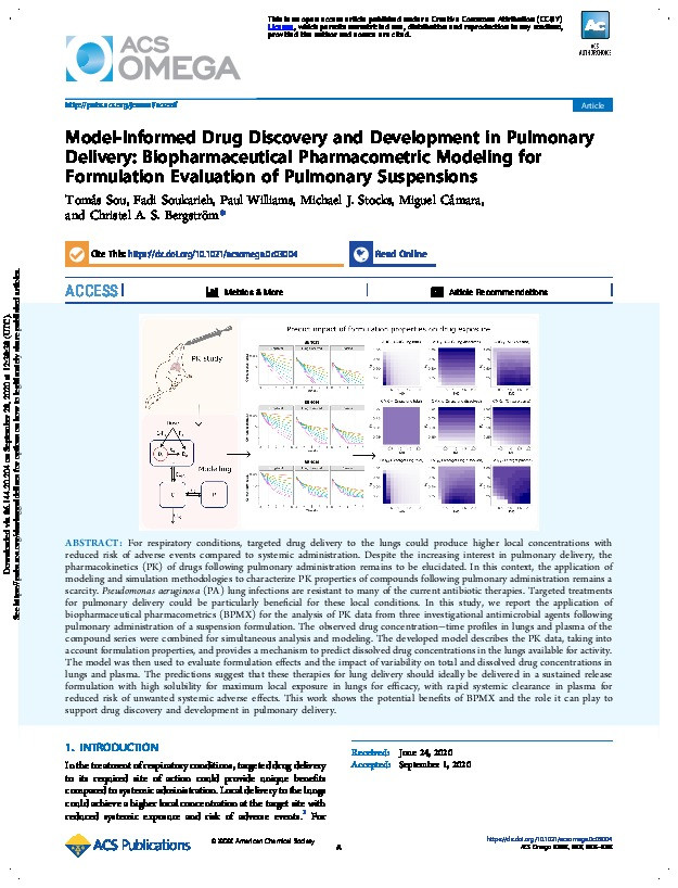 Model-Informed Drug Discovery and Development in Pulmonary Delivery: Biopharmaceutical Pharmacometric Modeling for Formulation Evaluation of Pulmonary Suspensions Thumbnail