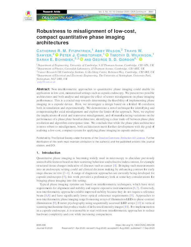 Robustness to misalignment of low-cost, compact quantitative phase imaging architectures Thumbnail