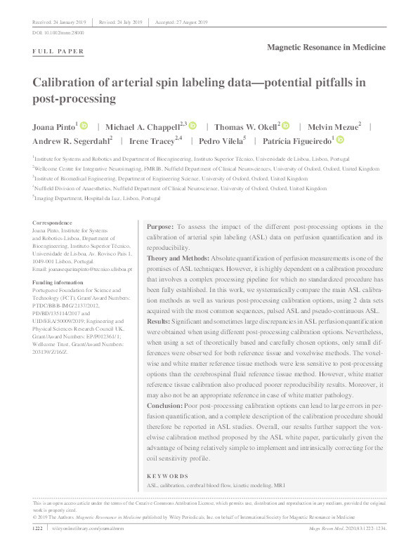 Calibration of arterial spin labeling data—potential pitfalls in post‐processing Thumbnail