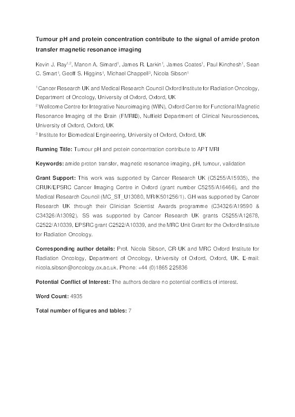 Tumor pH and Protein Concentration Contribute to the Signal of Amide Proton Transfer Magnetic Resonance Imaging Thumbnail