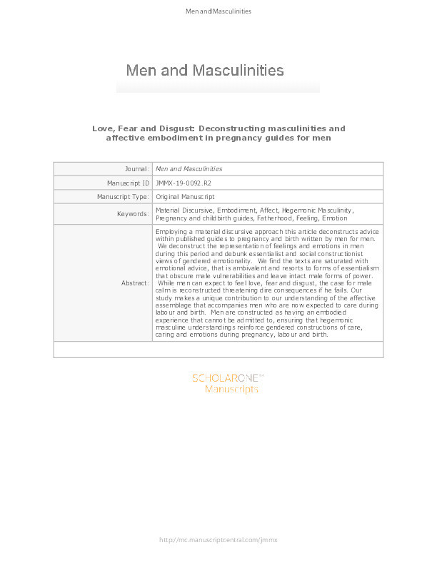 Love, Fear and Disgust: Deconstructing Masculinities and Affective Embodiment in Pregnancy Guides for Men Thumbnail