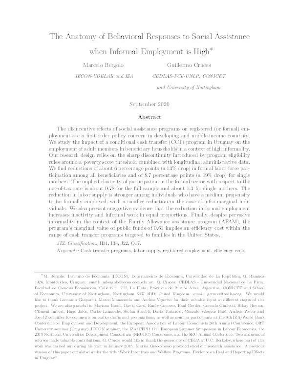 The anatomy of behavioral responses to social assistance when informal employment is high Thumbnail