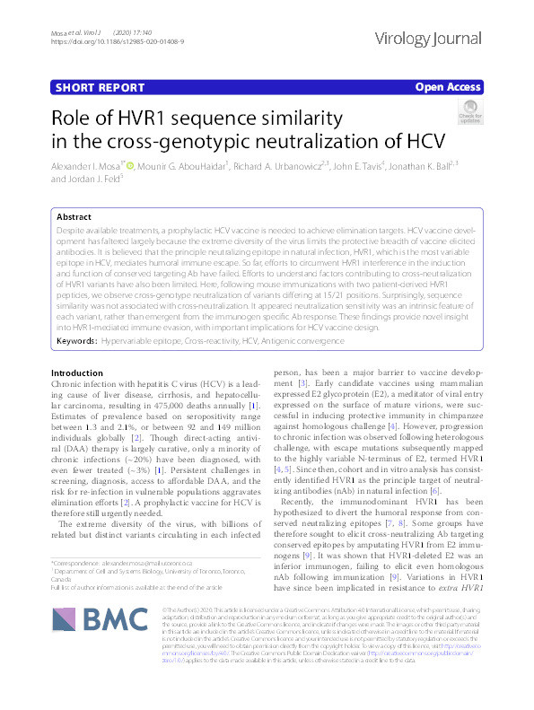 Role of HVR1 sequence similarity in the cross-genotypic neutralization of HCV Thumbnail