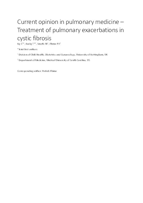 Treatment of pulmonary exacerbations in cystic fibrosis Thumbnail