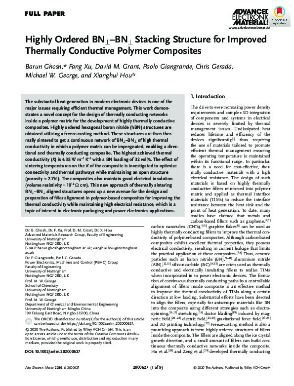 Highly Ordered BN⊥–BN⊥ Stacking Structure for Improved Thermally Conductive Polymer Composites Thumbnail