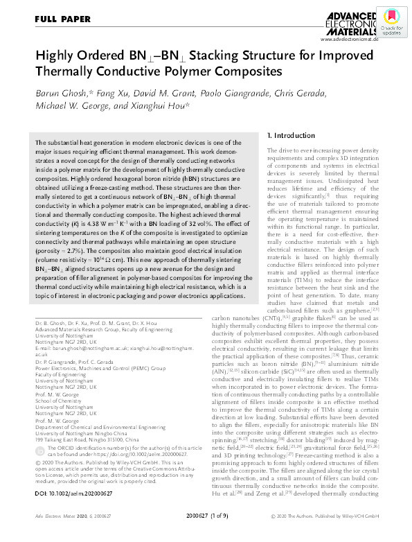 Highly Ordered BN⊥–BN⊥ Stacking Structure for Improved Thermally Conductive Polymer Composites Thumbnail