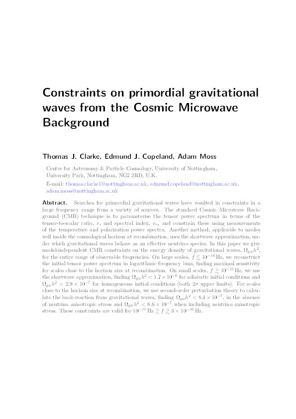 Constraints on primordial gravitational waves from the cosmic microwave background Thumbnail