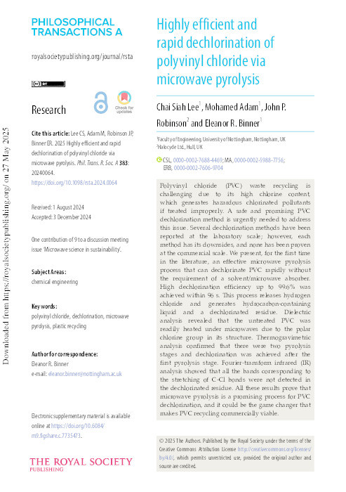 Highly efficient and rapid dechlorination of polyvinyl chloride via microwave pyrolysis Thumbnail