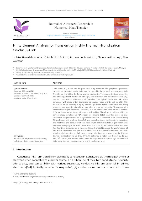 Finite Element Analysis for Transient on Highly Thermal Hybridization Conductive Ink Thumbnail