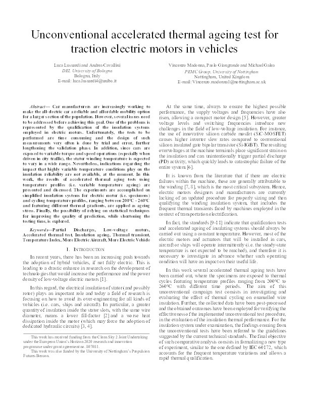 Unconventional accelerated thermal ageing test for traction electric motors in vehicles Thumbnail