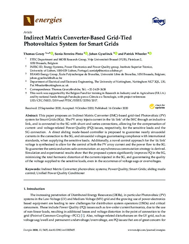 Indirect Matrix Converter-Based Grid-Tied Photovoltaics System for Smart Grids Thumbnail