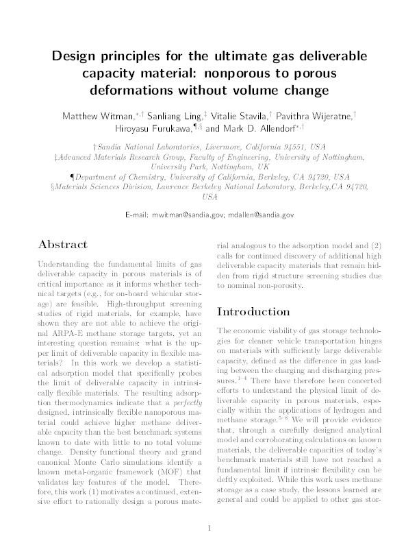 Design principles for the ultimate gas deliverable capacity material: nonporous to porous deformations without volume change Thumbnail