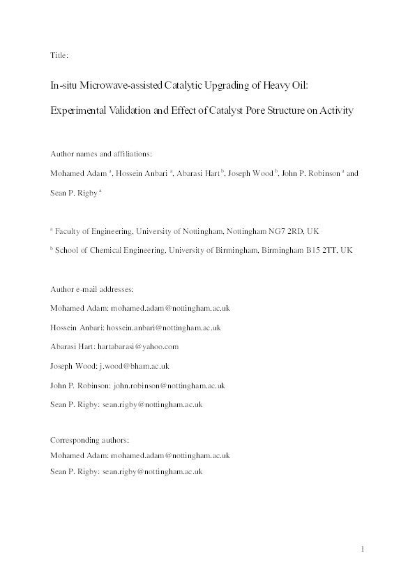 In-situ Microwave-assisted Catalytic Upgrading of Heavy Oil: Experimental Validation and Effect of Catalyst Pore Structure on Activity Thumbnail