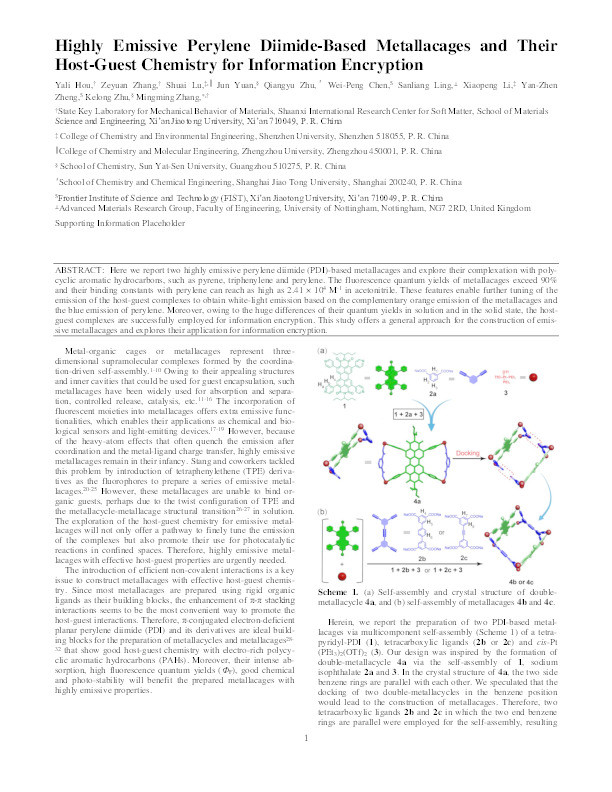 Highly Emissive Perylene Diimide-Based Metallacages and Their Host–Guest Chemistry for Information Encryption Thumbnail