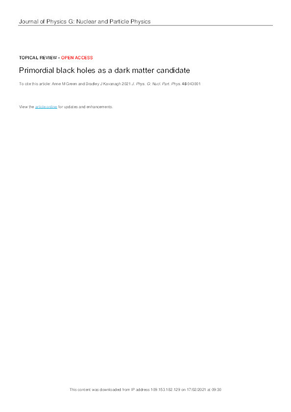 Primordial Black Holes as a dark matter candidate Thumbnail