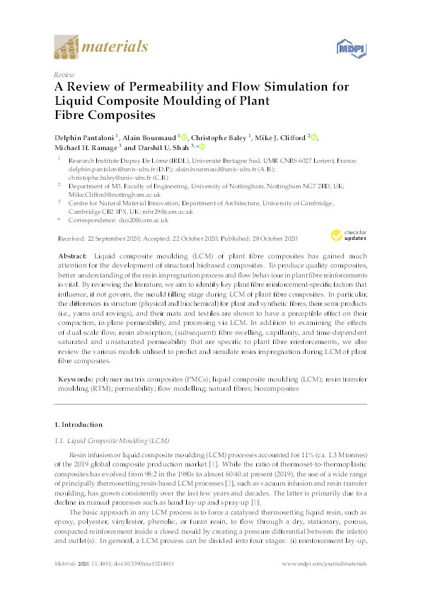 A Review of Permeability and Flow Simulation for Liquid Composite Moulding of Plant Fibre Composites Thumbnail