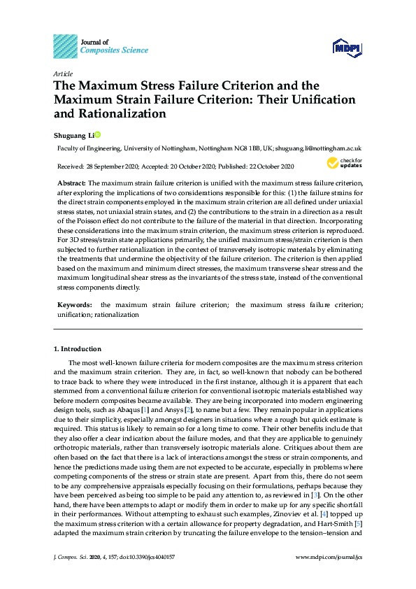 The Maximum Stress Failure Criterion and the Maximum Strain Failure Criterion: Their Unification and Rationalization Thumbnail