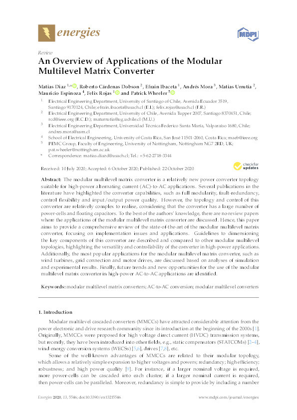 An Overview of Applications of the Modular Multilevel Matrix Converter Thumbnail