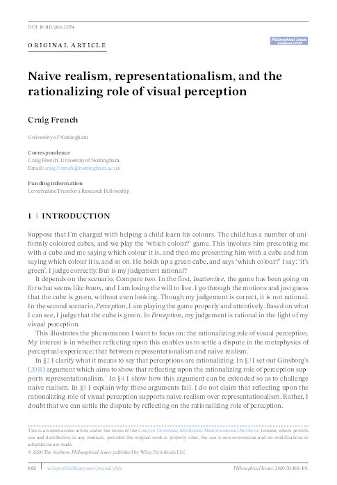Naive realism, representationalism, and the rationalizing role of visual perception Thumbnail