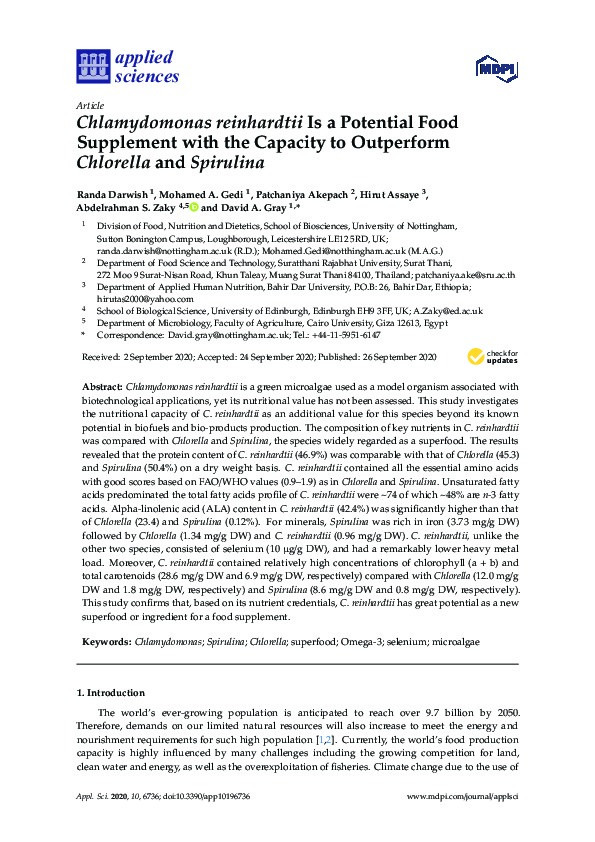 Chlamydomonas reinhardtii is a potential food supplement with the capacity to outperform Chlorella and Spirulina Thumbnail