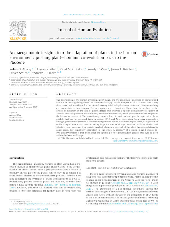 Archaeogenomic insights into the adaptation of plants to the human environment: Pushing plant-hominin co-evolution back to the Pliocene Thumbnail