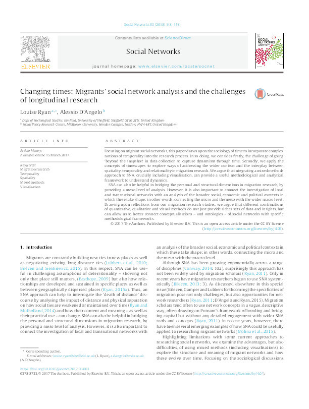 Changing times: Migrants’ social network analysis and the challenges of longitudinal research Thumbnail