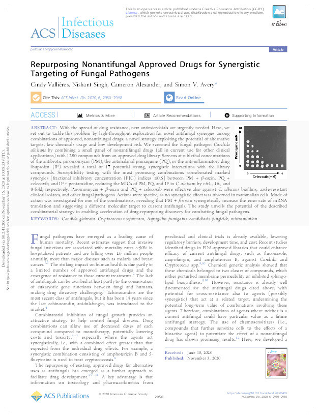 Repurposing Nonantifungal Approved Drugs for Synergistic Targeting of Fungal Pathogens Thumbnail