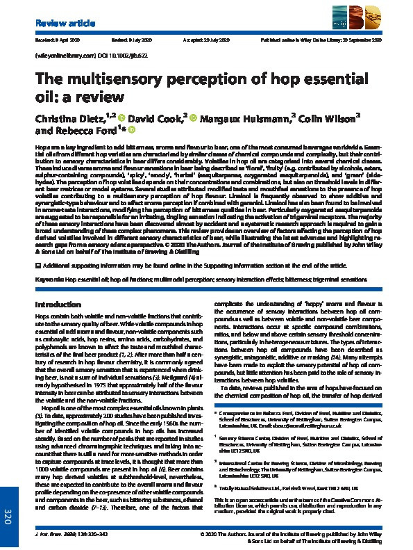 The multisensory perception of hop essential oil: a review Thumbnail
