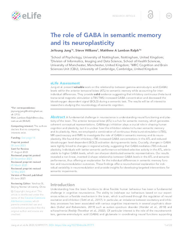 The role of GABA in semantic memory and its neuroplasticity Thumbnail