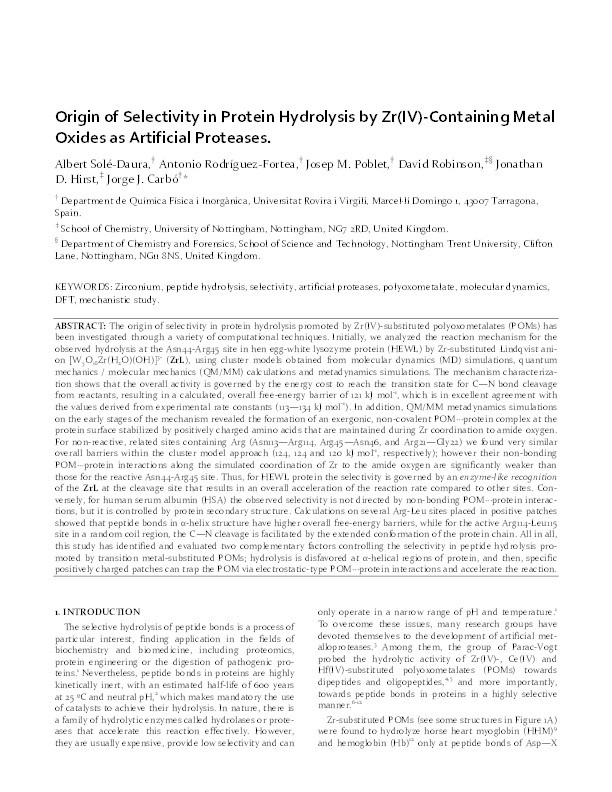 Origin of Selectivity in Protein Hydrolysis by Zr(IV)-Containing Metal Oxides as Artificial Proteases Thumbnail