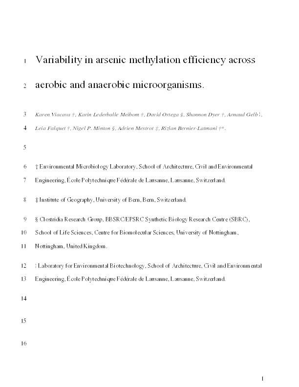 Variability in Arsenic Methylation Efficiency across Aerobic and Anaerobic Microorganisms Thumbnail