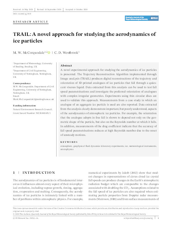 TRAIL: A novel approach for studying the aerodynamics of ice particles Thumbnail