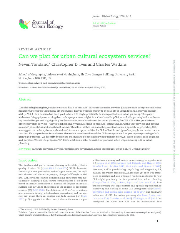 Can we plan for urban cultural ecosystem services? Thumbnail