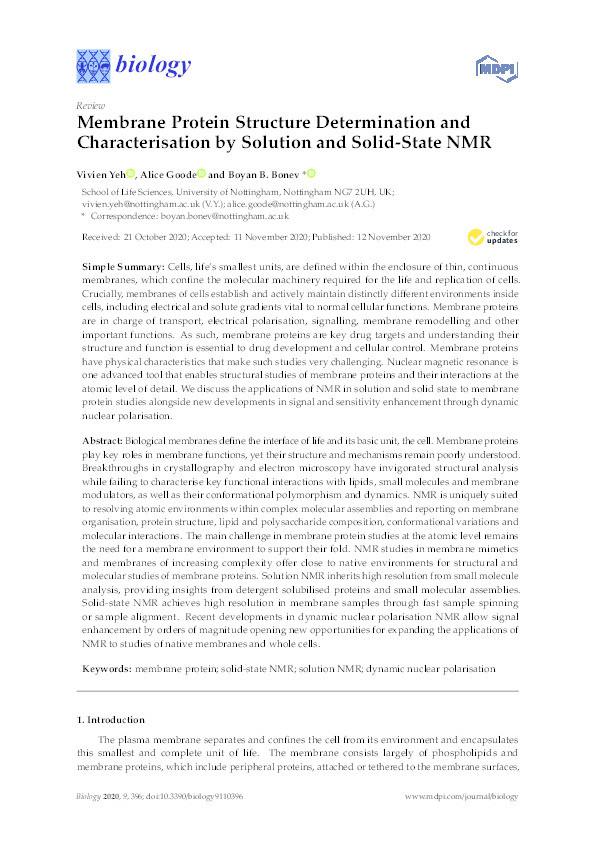 Membrane protein structure determination and characterisation by solution and solid-state nmr Thumbnail