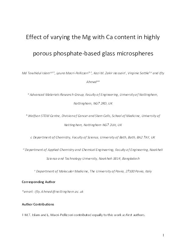 Effect of varying the Mg with Ca content in highly porous phosphate-based glass microspheres Thumbnail