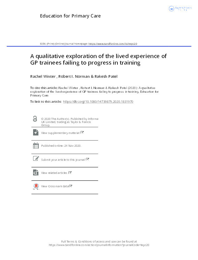 A qualitative exploration of the lived experience of GP trainees failing to progress in training Thumbnail